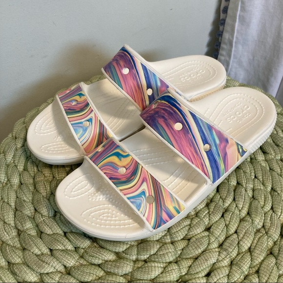 CROCS | Shoes | Nwob Crocs Classic Double Strap Slip On Sandals In Rainbow  Swirl | Poshmark